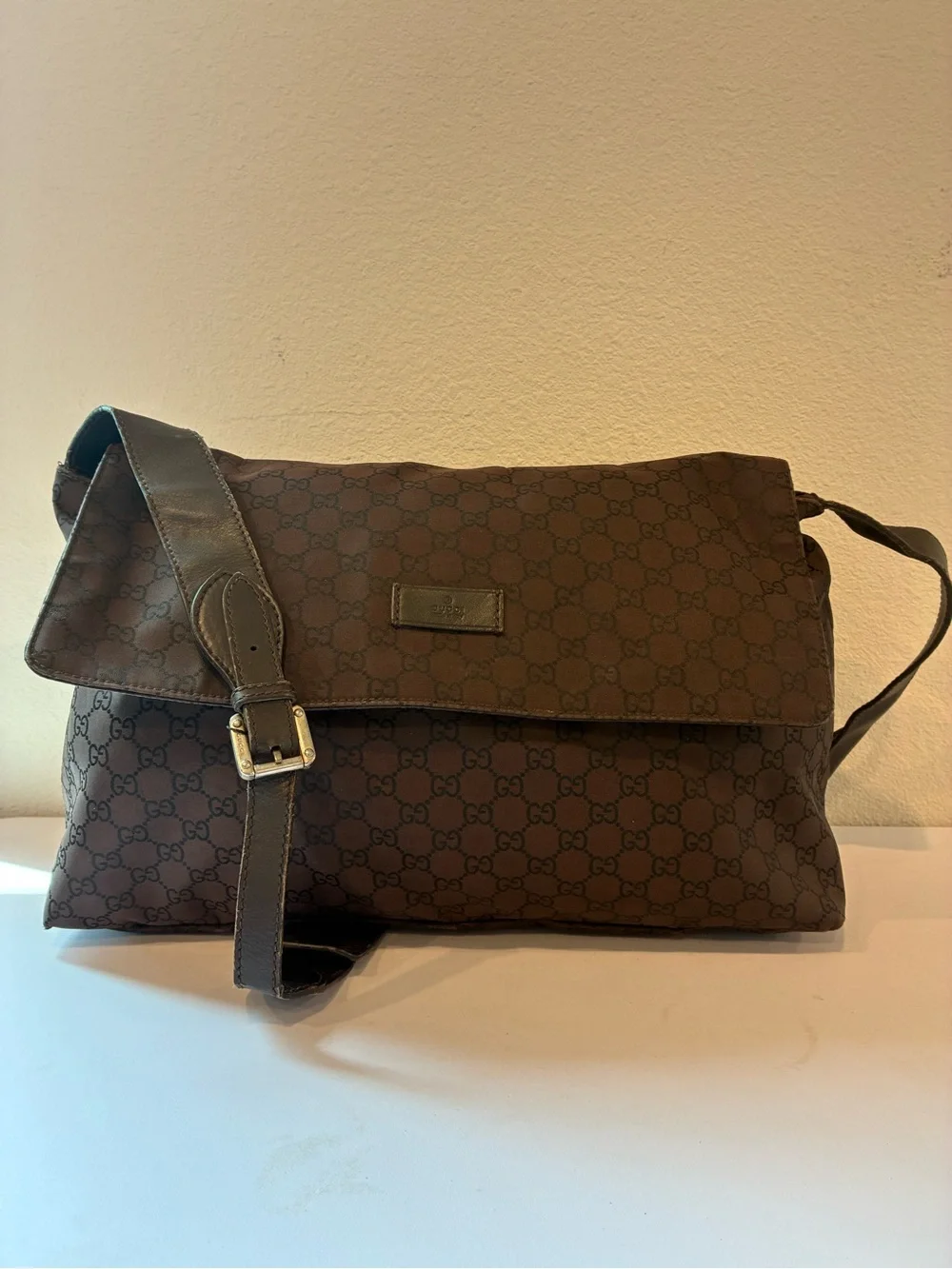 Gucci Brown Monogram Canvas Messenger with Leather Strap